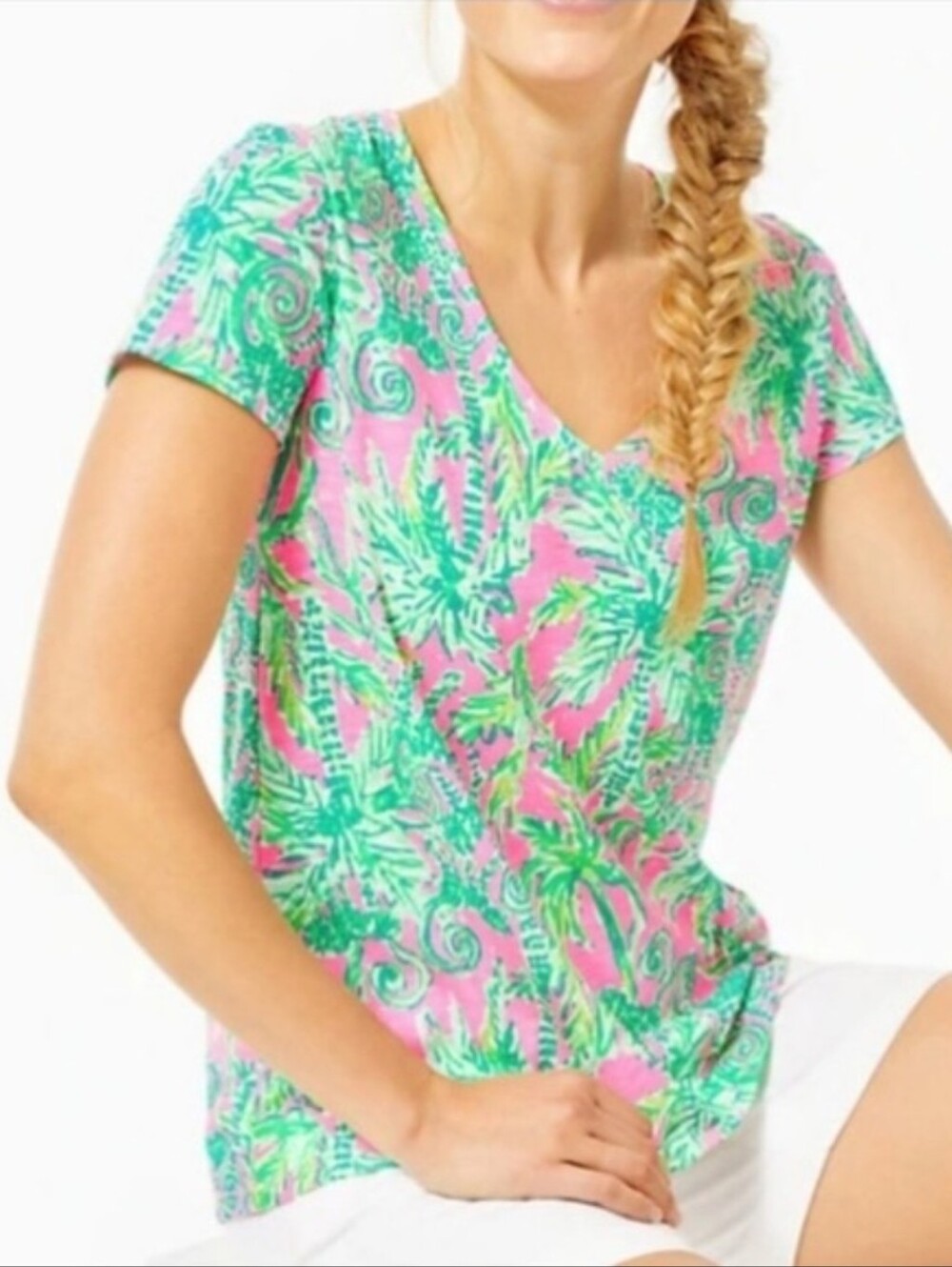 Lilly Pulitzer Prosecco Pink Hanging Around Etta V-neck Top Small